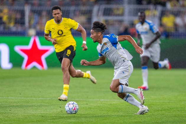 08.09.2026: Champions League: Borussia Dortmund - FC Villareal m Signal-Iduna-Park. Saliba Nathan (FC Villareal) läuft mit dem Ball am Fuß. WICHTIGER HINWEIS: Gemäß den Vorgaben der DFL und der UEFA ist es untersagt, in dem Stadion und oder vom Spiel angefertigte Fotoaufnahmen in Form von Sequenzbildern und oder videoähnlichen Fotostrecken zu verwerten bzw. verwerten zu lassen. Copyright: xDavidxInderliedx