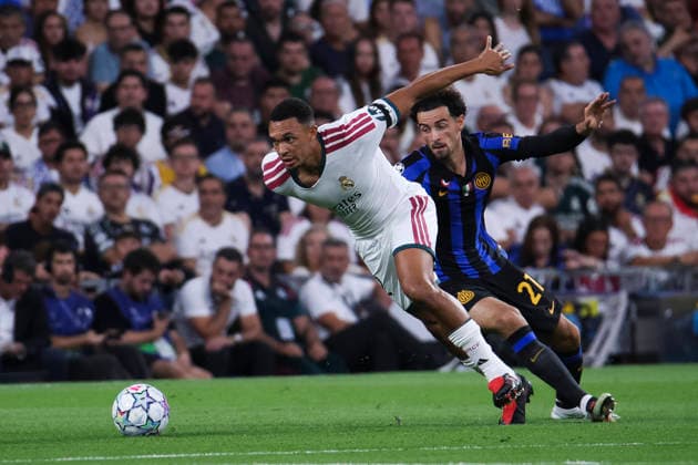 Real Madrid v FC Internazionale Milano - UEFA Champions League 2026 27 September 8, 2026, Estadio Santiago Bernabeu, Madrid, Spain: Trent Alexander Arnold of Real Madrid is defended by Curtis Jones during UEFA Champions League 2026 27 football match between Real Madrid and FC Internazionale Milano at Estadio Santiago Bernabeu on September 08, 2026, in Madrid, Spain. Madrid Estadio Santiago Bernabeu Madrid Spain Copyright: xAlejandroxMatiasxAcostax
