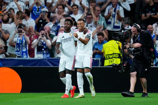 ESP: Real Madrid - Inter Milan. UEFA Champions League. Matchday 1 Kylian Mbappe of Real Madrid CF celebrates after scoring the 1-0 during the UEFA Champions League match, matchday 1, between Real Madrid and FC Inter de Milan played at Santiago Bernabeu Stadium on 8 Sep, 2026 in Madrid, Spain. kpng Copyright: xCesarxCebollax xPRESSINPHOTOx PS_2627_UCL_RMA_INT_034