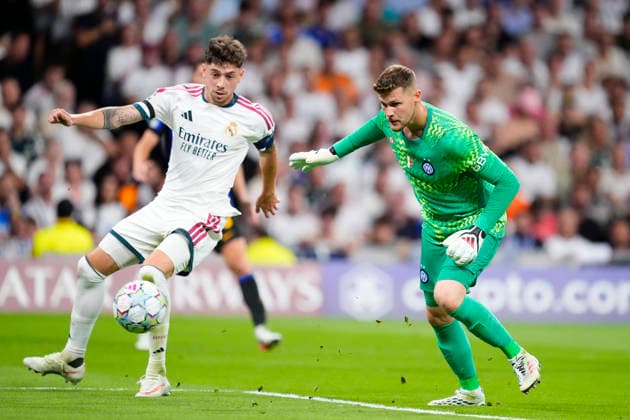 Real Madrid C.F. v FC Internazionale Milano - UEFA Champions League 2026 27 League Phase MD1 Federico Valverde central midfield of Real Madrid and Uruguay shooting to goal and score his first goal during the UEFA Champions League 2026 27 League Phase MD1 match between Real Madrid C.F. and FC Internazionale Milano at Estadio Santiago Bernabeu on September 8, 2026 in Madrid, Spain. Madrid Spain  Copyright: xJosexBretonx originalFilename:bretonhernandez-realmadr260908_npYdt.jpg