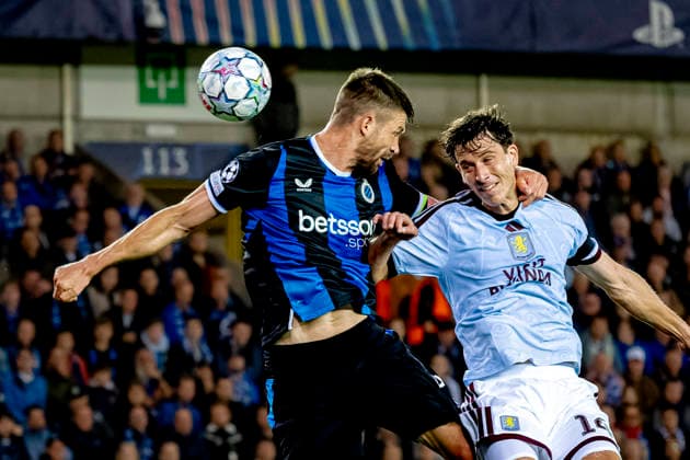 BRUGGE - Club Brugge defender Brandon Mechele, Aston Villa FC defender Pau Torres during the UEFA Champions League match between Club Brugge and Aston Villa at Jan Breydelstadion on 8 September 2026 in Brugge, Belgie. (Photo by DeFodi Images) -