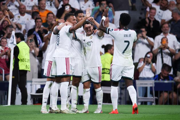 Real Madrid v FC Internazionale Milano - UEFA Champions League 2026 27 September 8, 2026, Estadio Santiago Bernabeu, Madrid, Spain: Federico Valverde of Real Madrid celebrates his goal with his teammates Vinicius Junior, Kylian Mabppe, Jude Bellingham and Brahim Diaz during UEFA Champions League 2026 27 football match between Real Madrid and FC Internazionale Milano at Estadio Santiago Bernabeu on September 08, 2026, in Madrid, Spain. Madrid Estadio Santiago Bernabeu Madrid Spain Copyright: xAlejandroxMatiasxAcostax