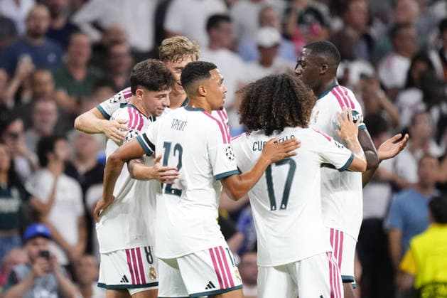 Real Madrid v Inter Milan - UEFA Champions League MADRID, SPAIN - SEPTEMBER 8: Federico Valverde central midfield of Real Madrid and Uruguay celebrates after scoring his sides first goal with his teammates during the UEFA Champions League 2026 27 League Phase MD1 match between Real Madrid and Inter Milan at Estadio Santiago Bernabeu on September 8, 2026 in Madrid, Spain. Jose Hernandez Anadolu Madrid Spain. Editorial use only. Please get in touch for any other usage.  Copyright: x2026xAnadoluxJosexHernandezx