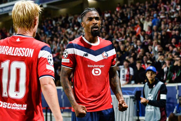 FOOTBALL : Lille OSC vs Real Betis Balompie - Ligue des Champions - Phase de Ligue - JournÃ e 1 - 08 09 2026 Joie des joueurs du LOSC aprÃ s le but de Alexsandro (Lille OSC) Villeneuve d AsqcFrance  Copyright: xBaptistexAutissierx