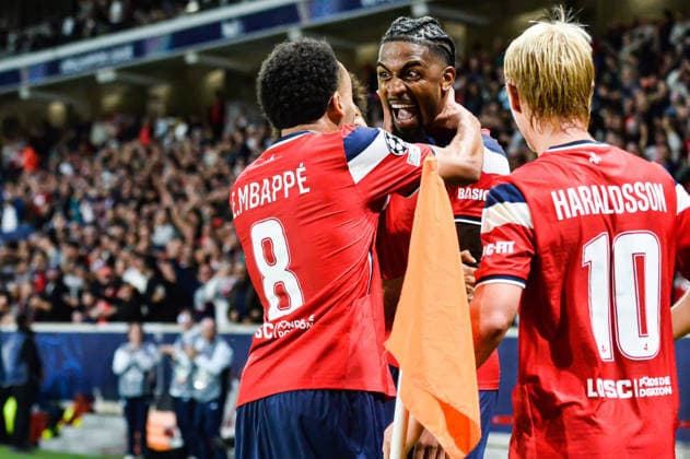 FOOTBALL : Lille OSC vs Real Betis Balompie - Ligue des Champions - Phase de Ligue - JournÃ e 1 - 08 09 2026 Joie des joueurs du LOSC aprÃ s le but de Alexsandro (Lille OSC) Villeneuve d AsqcFrance  Copyright: xBaptistexAutissierx