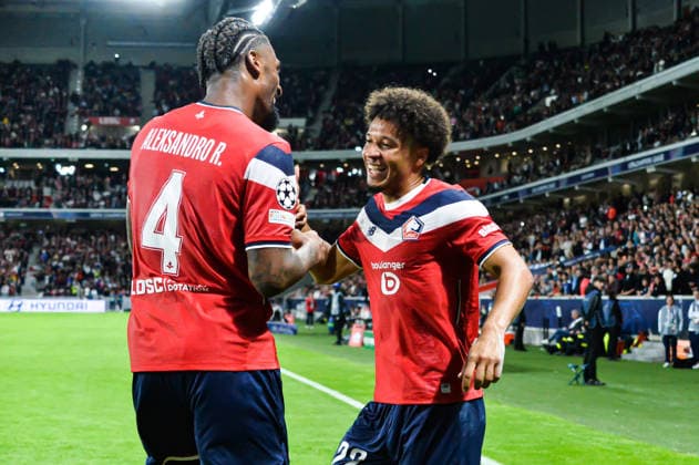 FOOTBALL : Lille OSC vs Real Betis Balompie - Ligue des Champions - Phase de Ligue - JournÃ e 1 - 08 09 2026 Joie des joueurs du LOSC aprÃ s le but de Alexsandro (Lille OSC) Villeneuve d AsqcFrance  Copyright: xBaptistexAutissierx