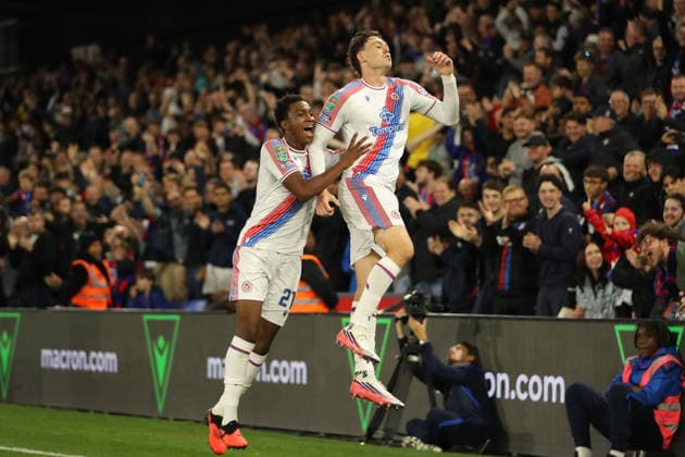 8th September 2026; Selhurst Park, Selhurst, London, England; Carabao Cup Football, Crystal Palace versus Middlesbrough; Jorgen Strand Larsen of Crystal Palace celebrates his goal in the 37th minute for 1-0 KatiexChan