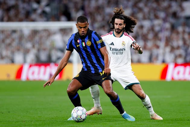 UEFA champions league - Real Madrid vs FC Internazionale Milano MADRID, SPAIN - September 8:Marc Cucurella of Real Madrid and Andy Diouf of FC Internazionale Milano in action during the UEFA champions league 2026 27 match between Real Madrid and FC Internazionale Milano at Santiago Bernabeu Stadium. (Photo by Guille Martinez f22photo) Madrid Santiago Bernabeu Stadium Spain Copyright: xGuillermoxMartinezx