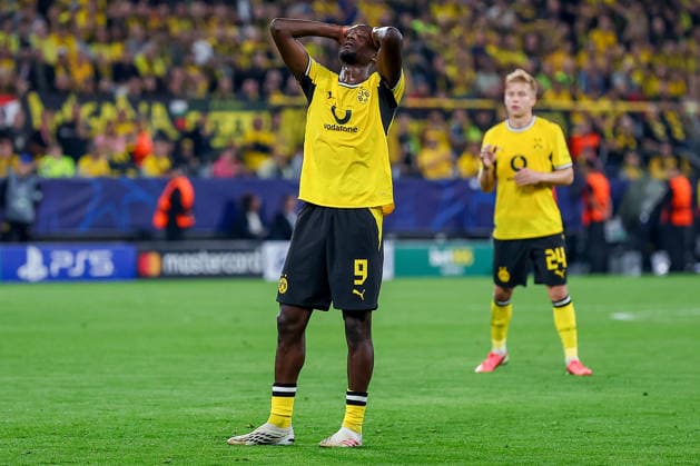 08.09.2026, Fußball, UEFA Championsleague, Borussia Dortmund - FC Villarreal, 1. Spieltag Champions League, Signal Iduna Park, Saison 2026 27: Serhou Guirassy (BVB 09) enttäuscht Enttäuschung gestikulierend auf dem Spielfeld DFB regulations prohibit any use of photographs as image sequences and or quasi-video. Nordrhein-Westfalen Deutschland