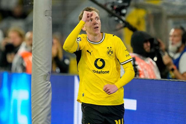 Maximilian Beier (Borussia Dortmund) celebrates after the goal 1:0 during the UEFA Champions League 2026 2027 match between Borussia Dortmund and Villarreal at BVB Stadion Dortmund on September 8, 2026 in Dortmund, Germany. (Photo by Alex Gottschalk DeFodi Images) -