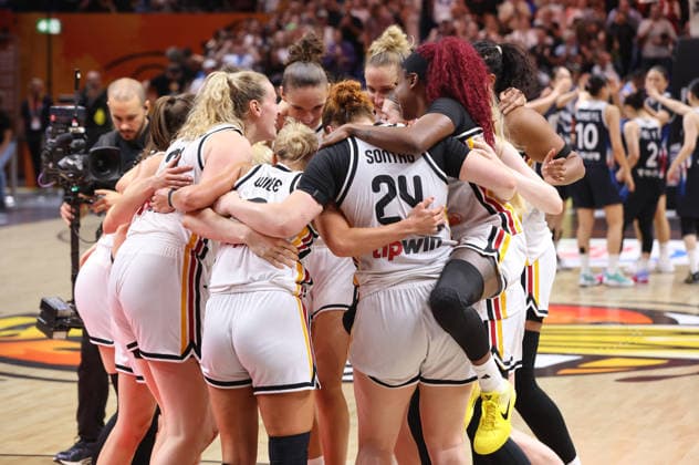deutsche Mannschaft jubelt nach Spielende Freude Emotion Basketball FIBA World Cup Weltmeisterschaft Frauen WM Saison 2026 2027 08.09.2026 DBB Deutschland GER vs Südkorea KOR