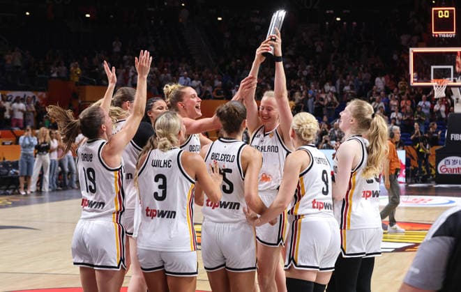 Marie Gülichd MVP, eutsche Mannschaft jubelt nach Spielende Freude Emotion Basketball FIBA World Cup Weltmeisterschaft Frauen WM Saison 2026 2027 08.09.2026 DBB Deutschland GER vs Südkorea KOR