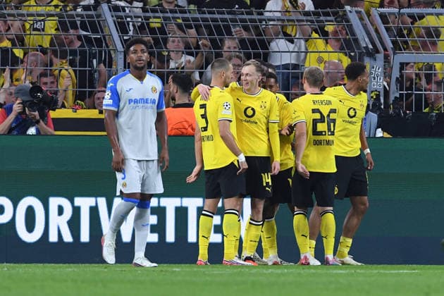 Fußball UEFA Champions League Ligaphase 1. Spieltag Borussia Dortmund - FC Villarreal am 08.09.2026 im Signal Iduna Park in Dortmund Torjubel zum 1:0 durch ein Eigentor von Renato Veiga ( Villarreal )