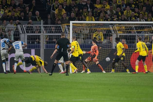 Tor zum 1:1 durch Santiago Mourino 16 (Villarreal), Borussia Dortmund vs. FC Villarreal, Fussball, Champions League, Gruppenphase, Matchday 1, 08.09.2026 Dortmund Nordrhein-Westfalen Deutschland