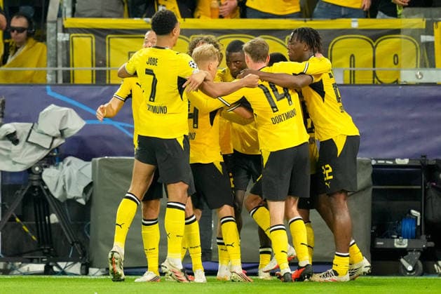 Serhou Guirassy (Borussia Dortmund) celebrates after scoring his team s second goal with teammates during the UEFA Champions League 2026 2027 match between Borussia Dortmund and Villarreal at BVB Stadion Dortmund on September 8, 2026 in Dortmund, Germany. (Photo by Alex Gottschalk DeFodi Images) -