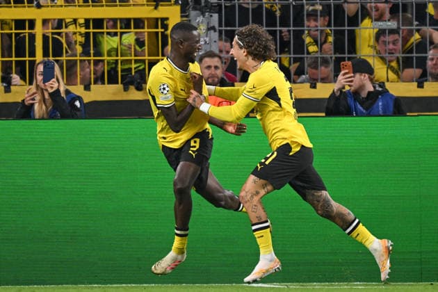 Serhou Guirassy (Dortmund 9) jubelt nach dem Tor zum 2:1 mit Fabio Silva (Dortmund 21) 08.09.2026 ¢ Fussball, Champions League, Borussia Dortmund vs Villarreal Club de Fotbol, Signal Iduna Park, Dortmund, NRW Germany