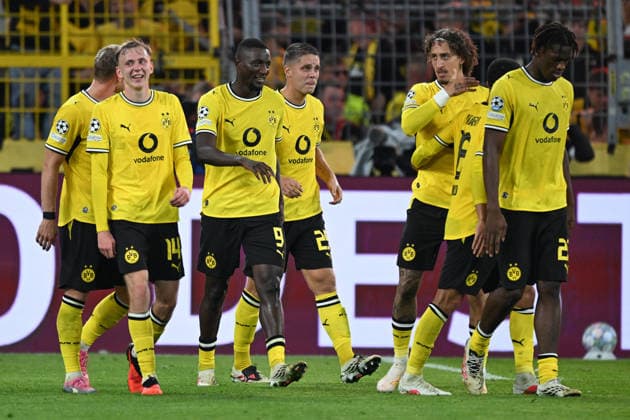 Serhou Guirassy (Dortmund 9) jubelt nach dem Tor zum 3:1 mit der Mannschaft 08.09.2026 ¢ Fussball, Champions League, Borussia Dortmund vs Villarreal Club de Fotbol, Signal Iduna Park, Dortmund, NRW Germany