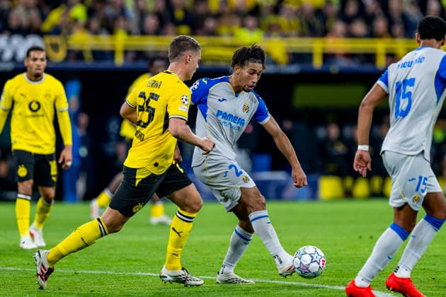 DORTMUND - (l-r) Borussia Dortmund midfielder Joey Veerman and Villarreal CF midfielder Nathan Saliba during the UEFA Champions League match between Borussia Dortmund and Villarreal at BVB Stadion Dortmund on 8 September 2026 in Dortmund, Germany. (Photo by DeFodi Images) -