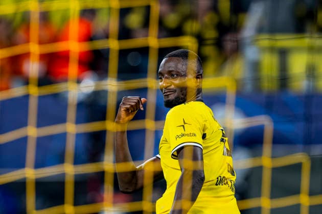 DORTMUND - Borussia Dortmund forward Serhou Guirassy celebrates the 2-1 during the UEFA Champions League match between Borussia Dortmund and Villarreal at BVB Stadion Dortmund on 8 September 2026 in Dortmund, Duitsland. (Photo by DeFodi Images) -