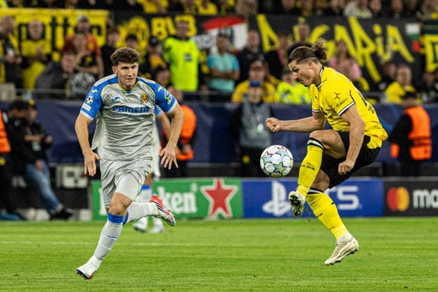 UEFA Champions League: Borussia Dortmund - Villarreal CF; 08.09.2026 Pau Navarro (Villarreal CF, 6), Marcel Sabitzer (Borussia Dortmund, 20) UEFA Champions League Auftakt: Borussia Dortmund - Villarreal CF; BVB Stadion Dortmund, Dortmund; 08.09.2026 Copyright: xBEAUTIFULxSPORTS Buriakovx