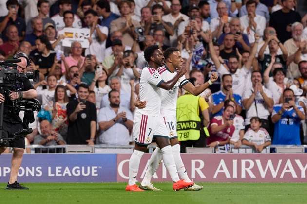 UEFA Champions League 2026 2027 - Real Madrid CF and FC Internazionale Milano in Madrid, Spain - 08 Sep 2026 (From L to R) Vinicius Junior and Kylian Mbappe (Real Madrid CF) celebrate a goal during the UEFA Champions League 2026 2027 match between Real Madrid CF and FC Internazionale Milano Final score: Real Madrid CF 2-1 FC Internazionale Milano Madrid Spain Copyright: xFedericoxTitonex xSOPAxImagesx Federico-Titone-1448059