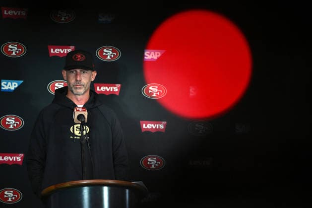 NFL, American Football Herren, USA 49ERS TRAINING, San Francisco 49ers head coach Kyle Shanahan speaks to media ahead of an NFL training session at AAMI Park in Melbourne, Wednesday, September 9, 2026. ( NO ARCHIVING MELBOURNE VICTORIA AUSTRALIA  Copyright: xJOELxCARRETTx 20260909133168178165