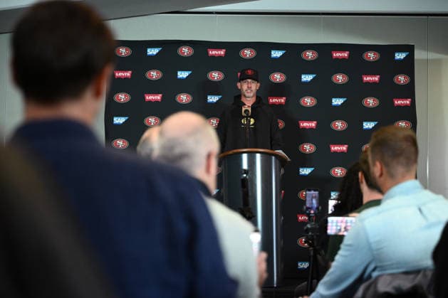 NFL, American Football Herren, USA 49ERS TRAINING, San Francisco 49ers head coach Kyle Shanahan speaks to media ahead of an NFL training session at AAMI Park in Melbourne, Wednesday, September 9, 2026. ( NO ARCHIVING MELBOURNE VICTORIA AUSTRALIA  Copyright: xJOELxCARRETTx 20260909157100288419