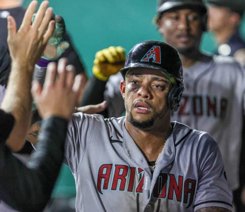 SEP 8, 2026: Arizona Diamondbacks second baseman Ketel Marte (4) celebrates in the dugout after scoring in the 8th inning against the Kansas City Royals at Kauffman Stadium Kansas City, MO. CSM Kansas City United States - ZUMAc04_ 20260908_zma_c04_027 Copyright: xRomanxPunox