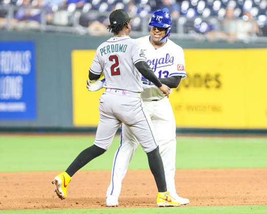 SEP 8, 2026: Kansas City Royals designated hitter Salvador Perez (13) was tagged out in between 1st and 2nd base in the 6th inning against the Diamondbacks at Kauffman Stadium Kansas City, MO. CSM Kansas City United States - ZUMAc04_ 20260908_zma_c04_039 Copyright: xRomanxPunox