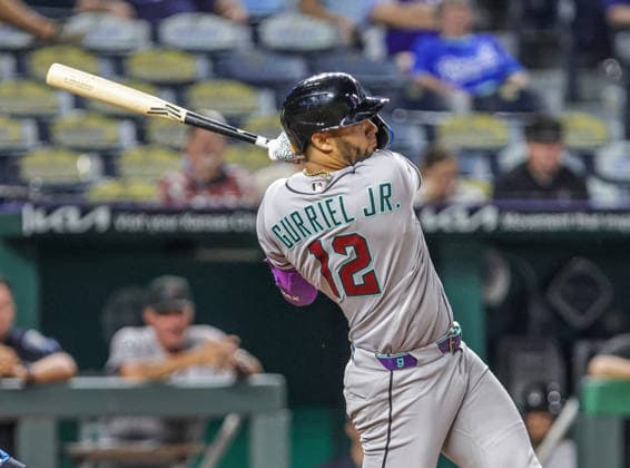 SEP 8, 2026: Arizona Diamondbacks outfielder Lourdes Gurriel Jr. (12) hits an RBI triple in the 11th inning against the Kansas City Royals at Kauffman Stadium Kansas City, MO. CSM Kansas City United States - ZUMAc04_ 20260908_zma_c04_041 Copyright: xRomanxPunox