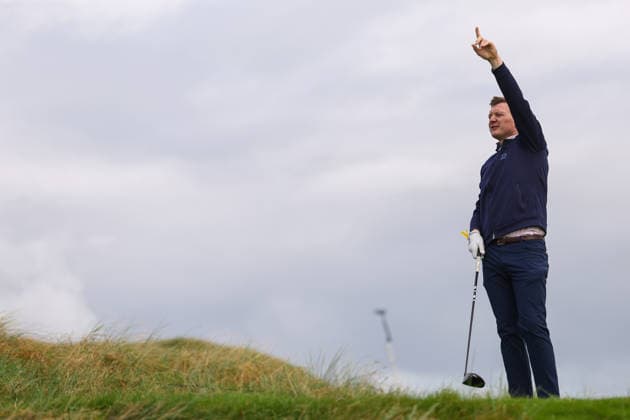 2026 Amgen Irish Open - Pro-Am, Trump International Golf Links, Doonbeg 9 9 2026 Former Galway Hurler Joe Canning reacts after his tee shot on the fifth Joe Canning reacts after his tee shot on the fifth 9 9 2026  Copyright: xx BB2_5913