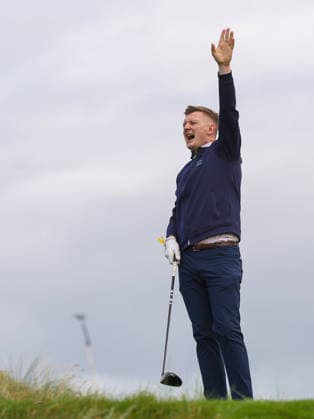 2026 Amgen Irish Open - Pro-Am, Trump International Golf Links, Doonbeg 9 9 2026 Former Galway Hurler Joe Canning reacts after his tee shot on the fifth Joe Canning reacts after his tee shot on the fifth 9 9 2026  Copyright: xx BB2_5914