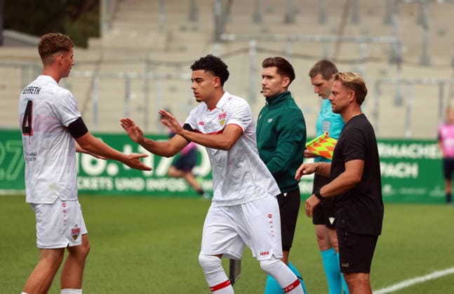 09.09.26 U19 VfB Stuttgart - U19 Viking Stavanger Deutschland, Großaspach, 09.09.2026, Fussball, UEFA Youth League, Saison 2026 2027, U19 VfB Stuttgart - U19 Viking Stavanger: Gabriel Bruno Zarrella (U19 VfB Stuttgart).