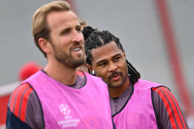 Serge GNABRY (FC Bayern Muenchen), li:Harry KANE (Bayern Muenchen), Portrait,Portraet. Abschlusstraining. Fussball Champions League,Saison 2026 27, Ligaphase FC Bayern Muenchen -Bodoe Glimt am 09.09.2026.