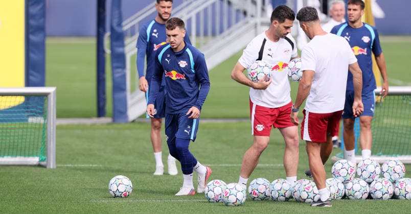 RB Leipzig - Training Champions League MD-1 Leipzig, 09.09.2026, Red Bull Akademie, Fussball, Champions League, Matchday-1, RB Leipzig , Abschlußtraining vor dem Auswärtsspiel in Como , Im Bild von links; Brajan Gruda. , Nur zur redaktionellen Nutzung. Only editorial use. ,