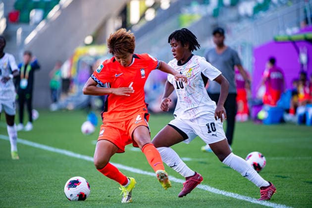 September 9, 2026, Sosnowiec, Silesian Voivodeship, Poland: ABESIK LATIFA of Ghana (L) competes the ball with AMPONSAH RUTH of Ghana (R) during the FIFA U20 Womens World Cup Poland 2026 match between Ghana versus Korea Republic at Arena Sosnowiec Stadium Sosnowiec Poland - ZUMAs385 20260909_zsp_s385_028 Copyright: xLeopoldxSoglox