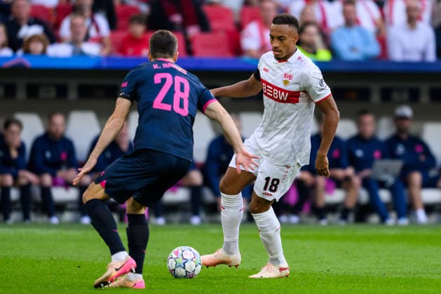 260909 Jamie Leweling of Stuttgart during the UEFA Champions League football match between VfB Stuttgart and Viking on September 9, 2026 in Stuttgart. Photo: Marius Simensen BILDBYRAN COP 238 MM0072 bbeng football fotball fotboll soccer uefa champions league mesterligaen viking vfb stuttgart Copyright: MARIUSxSIMENSEN BB260909BB506