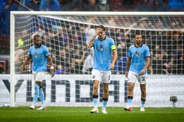 BARCELONA - Luciano Valente of Feyenoord reacts to the 1-0 during the UEFA Champions League match between FC Barcelona, Barca and Feyenoord at Camp Nou on September 9, 2026 in Barcelona, Spain. KOEN VAN WEEL ANP UEFA Champions League 2026 27 xVIxANPxSportx xxANPxIVx 567768243 originalFilename: 567768243.jpg
