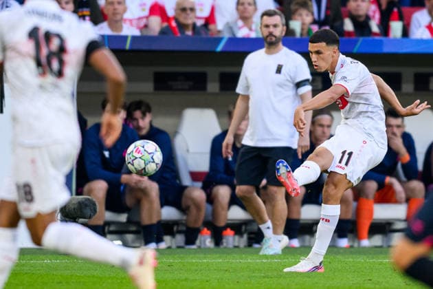 260909 Bilal El Khannouss of Stuttgart during the UEFA Champions League football match between VfB Stuttgart and Viking on September 9, 2026 in Stuttgart. Photo: Marius Simensen BILDBYRAN COP 238 MM0072 bbeng football fotball fotboll soccer uefa champions league mesterligaen viking vfb stuttgart Copyright: MARIUSxSIMENSEN BB260909BB549