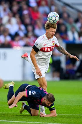 260909 Zlatko Tripic of Viking and Ameen Al-Dakhil of Stuttgart during the UEFA Champions League football match between VfB Stuttgart and Viking on September 9, 2026 in Stuttgart. Photo: Marius Simensen BILDBYRAN COP 238 MM0072 bbeng football fotball fotboll soccer uefa champions league mesterligaen viking vfb stuttgart Copyright: MARIUSxSIMENSEN BB260909BB556