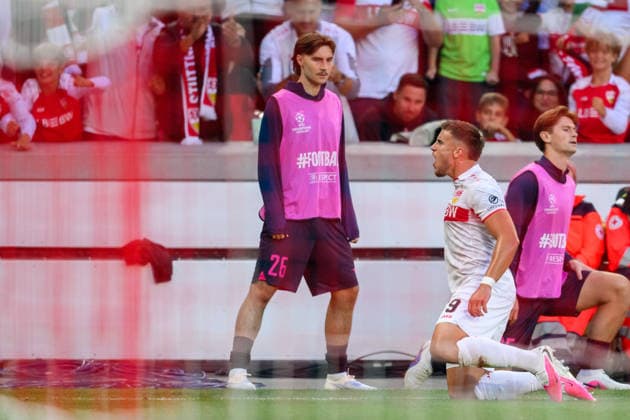 260909 Ermedin Demirovic of Stuttgart celebrates after scoring 2-1 during the UEFA Champions League football match between VfB Stuttgart and Viking on September 9, 2026 in Stuttgart. Photo: Marius Simensen BILDBYRAN COP 238 MM0072 bbeng football fotball fotboll soccer uefa champions league mesterligaen viking vfb stuttgart jubel Copyright: MARIUSxSIMENSEN BB260909BB590