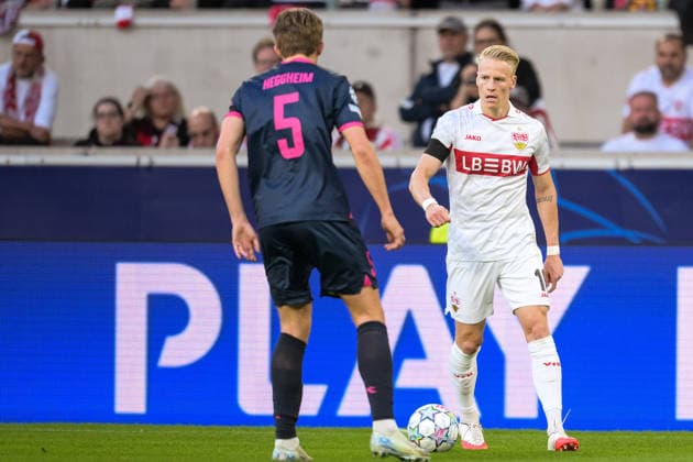 Fußball, UEFA Championsleague, 20260909, VfB Stuttgart - Viking FK Stavanger. Im Bild v.l. Henrik HEGGHEIM (Stavanger, 5) und Chris FÜHRICH (Stuttgart, 10). Stuttgart MHP-Arena Baden-Württemberg Deutschland Copyright: Passion2Press MarkusxFischerx