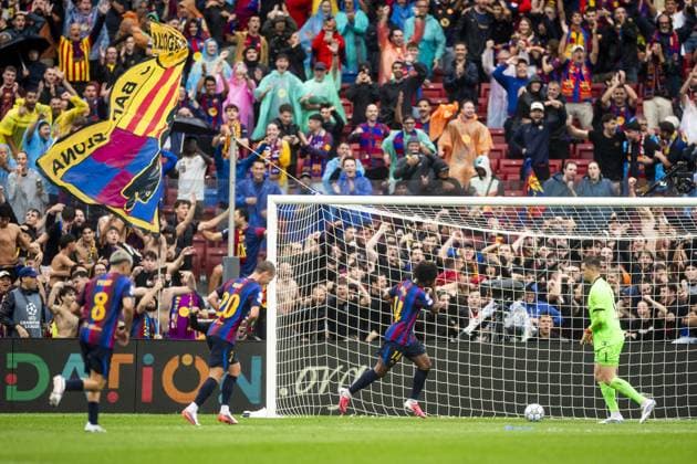 BARCELONA - Karim Adeyemi of FC Barcelona, Barca celebrates the 0-2 during the UEFA Champions League match between FC Barcelona and Feyenoord at Camp Nou on September 9, 2026 in Barcelona, Spain. KOEN VAN WEEL ANP UEFA Champions League 2026 27 xVIxANPxSportx xxANPxIVx 567770723 originalFilename: 567770723.jpg