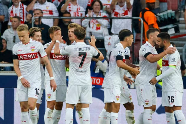 Torjubel VfB Stuttgart beim 3:1 durch Ermedin Demirovic (VfB Stuttgart, 09) , Deutschland, Fussball, UEFA Champions League, 1. Spieltag, 2026 2027, VfB Stuttgart vs. Viking Stavanger, 09.09.2026, Stuttgart Arena Stuttgart Deutschland Copyright: xGrantxHubbsx