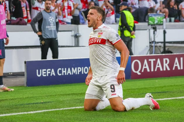 09.09.26 VfB Stuttgart - Viking Stavanger Deutschland, Stuttgart, 09.09.2026, Fussball, UEFA Champions League, Saison 2026 2027, VfB Stuttgart - Viking Stavanger: Ermedin Demirovic (VfB Stuttgart), Jubel Tor 2:1 Demirovic.