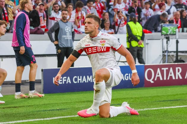 09.09.26 VfB Stuttgart - Viking Stavanger Deutschland, Stuttgart, 09.09.2026, Fussball, UEFA Champions League, Saison 2026 2027, VfB Stuttgart - Viking Stavanger: Ermedin Demirovic (VfB Stuttgart), Jubel Tor 2:1 Demirovic.