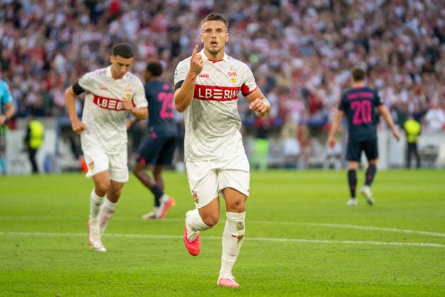Torjubel von Ermedin Demirovic (VfB Stuttgart, 09) nach seinem Dreierpack zum 3:1, VfB Stuttgart vs. Viking FK, Fussball, Champions League, 1. Spieltag, 09.09.2026, DFB regulations prohibit any use of photographs as image sequences and or quasi-video Stuttgart Baden-Wuerttemberg Deutschland