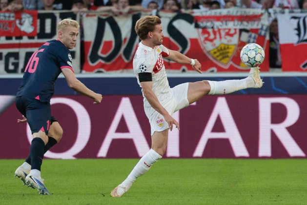 Im Bild: v.li. Henrik Bjordal (Viking FK, 16) und Maximilian Mittelstaedt (VfB Stuttgart, 7) am Ball 09.09.2026, VfB Stuttgart - Viking FK, UEFA Champions League, 1. Spieltag, Deutschland, Stuttgart, MHP Arena, DFL REGULATIONS PROHIBIT ANY USE OF PHOTOGRAPHS AS IMAGE SEQUENCES AND OR QUASI-VIDEO. Copyright: HMBxMedia xJulienxBecker