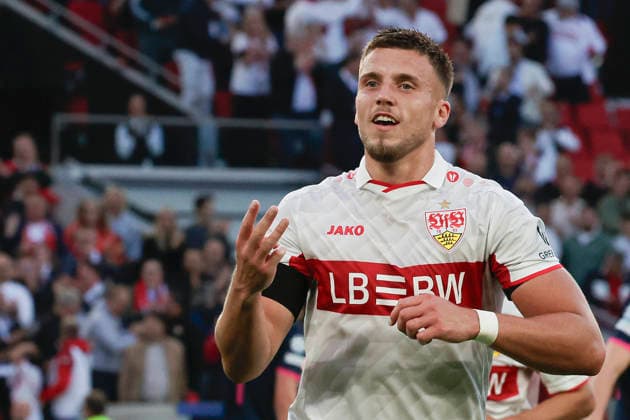 Im Bild: Jubel nach dem Tor zum 3:1 bei Torschuetze Ermedin Demirovic (VfB Stuttgart, 9) 09.09.2026, VfB Stuttgart - Viking FK, UEFA Champions League, 1. Spieltag, Deutschland, Stuttgart, MHP Arena, DFL REGULATIONS PROHIBIT ANY USE OF PHOTOGRAPHS AS IMAGE SEQUENCES AND OR QUASI-VIDEO. Copyright: HMBxMedia xJulienxBecker