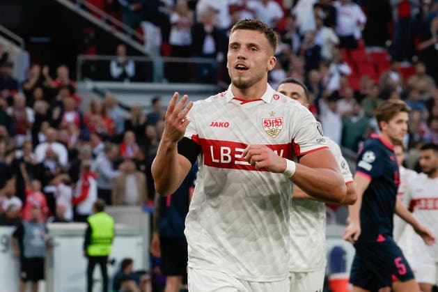 Im Bild: Jubel nach dem Tor zum 3:1 bei Torschuetze Ermedin Demirovic (VfB Stuttgart, 9) 09.09.2026, VfB Stuttgart - Viking FK, UEFA Champions League, 1. Spieltag, Deutschland, Stuttgart, MHP Arena, DFL REGULATIONS PROHIBIT ANY USE OF PHOTOGRAPHS AS IMAGE SEQUENCES AND OR QUASI-VIDEO. Copyright: HMBxMedia xJulienxBecker
